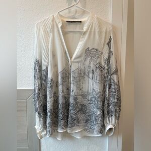 Zara cityscape printed pleated top